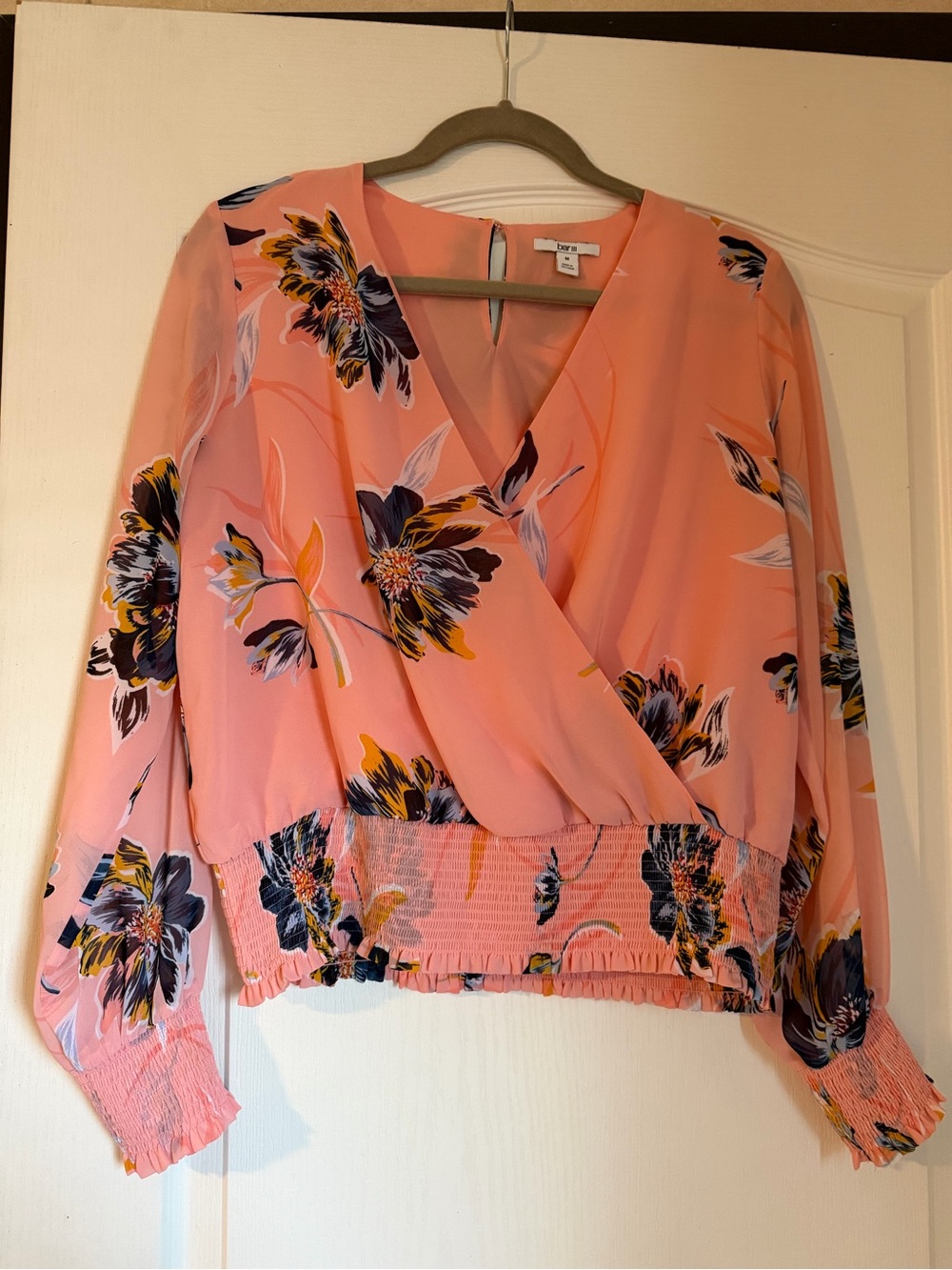 Bar III Pink Floral Wrap Blouse Size Medium